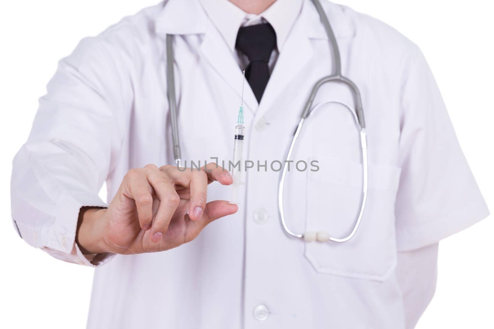 doctor holding syringe by geargodz