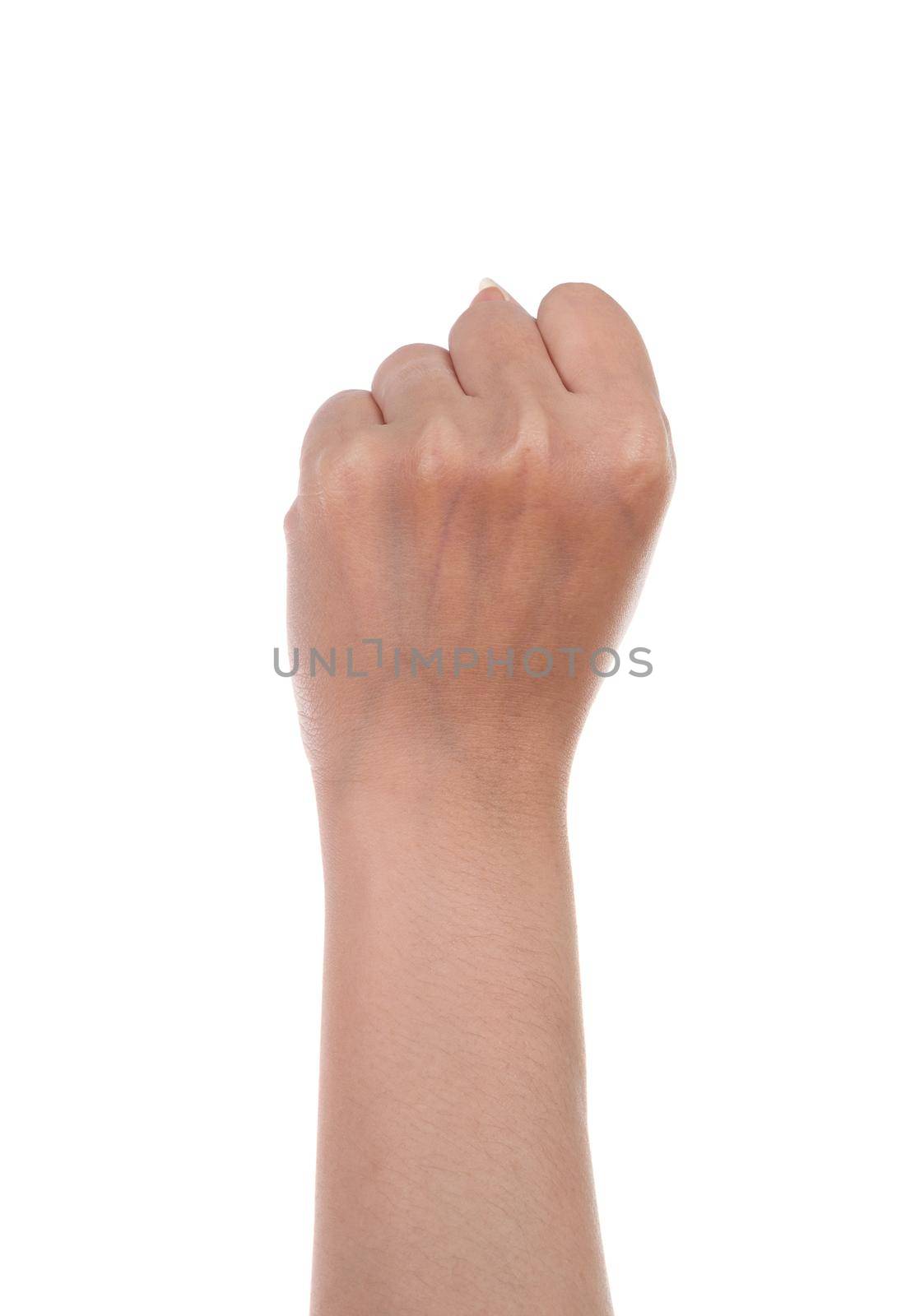 hand is showing zero fingers isolated on white background