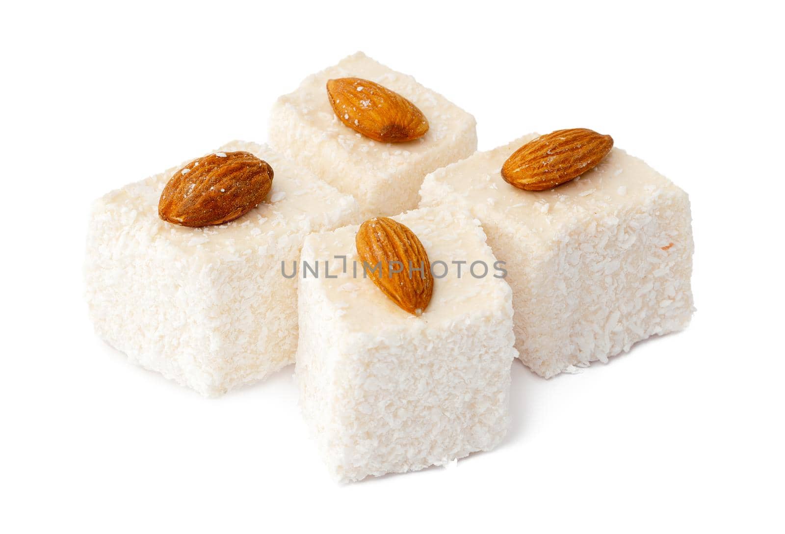 Turkish delight dessert isolated on white background, close up