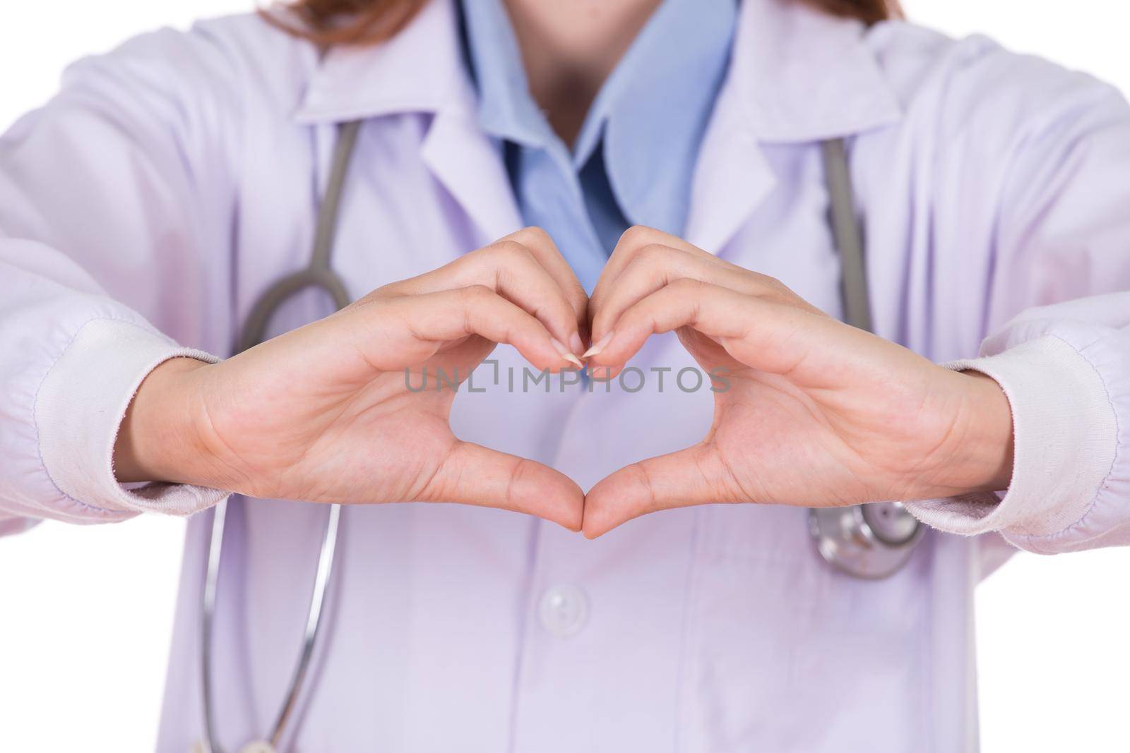  female doctor doing a heart with her hands by geargodz
