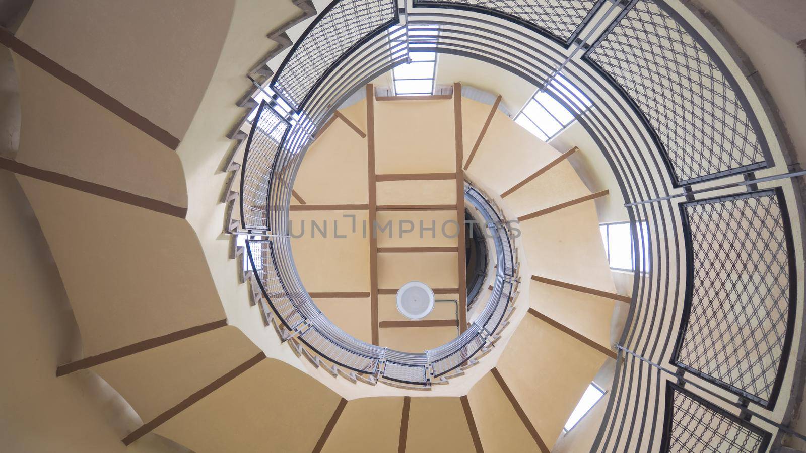 Upside view of a spiral staircase. Europe. Barcelona