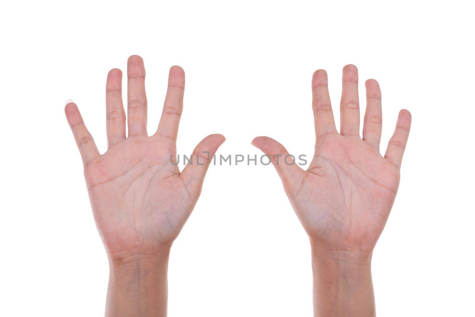 hands show the number ten isolated on white background