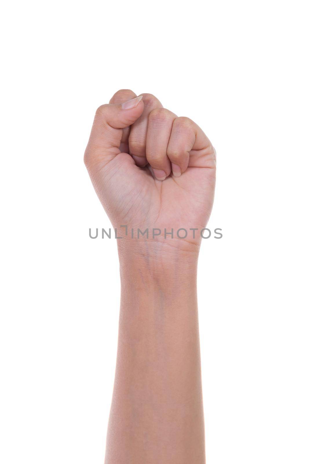 hand is showing zero fingers isolated on white background