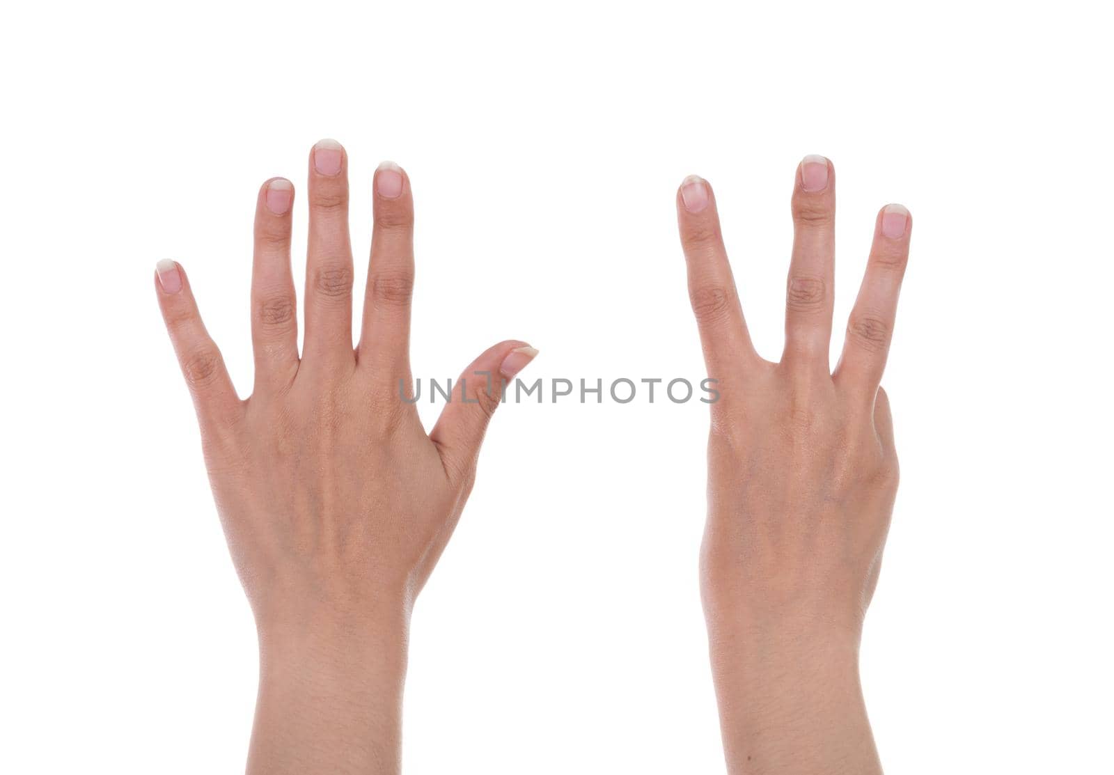 hands show the number eight isolated on white background