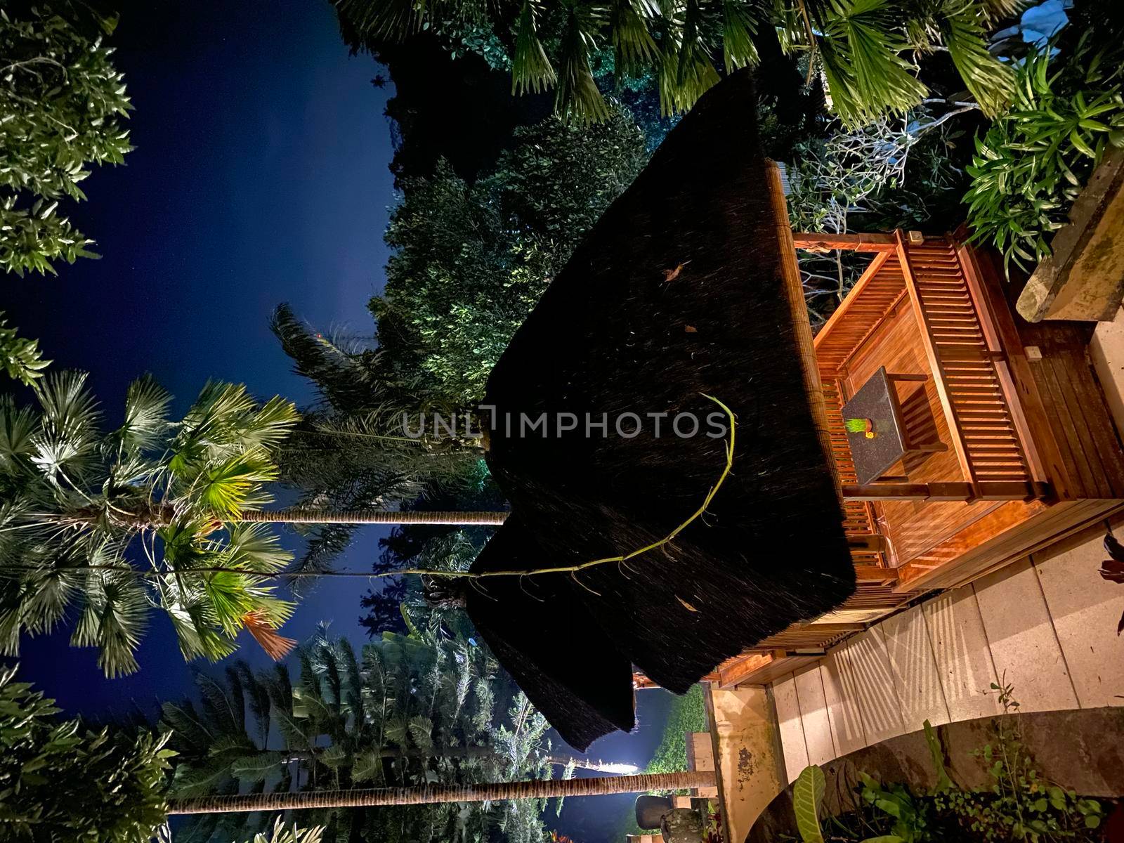 Luxury Villa at night time Ubud Bali Indonesia- stock photo. High quality photo
