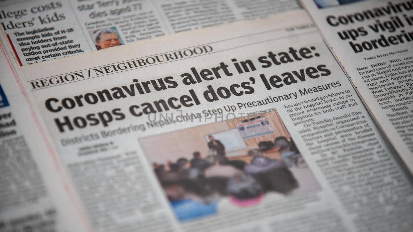 Dehradun, Uttarakhand India June 28, 2021. Coronavirus COVID-19 News Headline in Newspaper of India. Headlines of the month March, April 2020. High-quality apple prores 422 4k footage 60p.