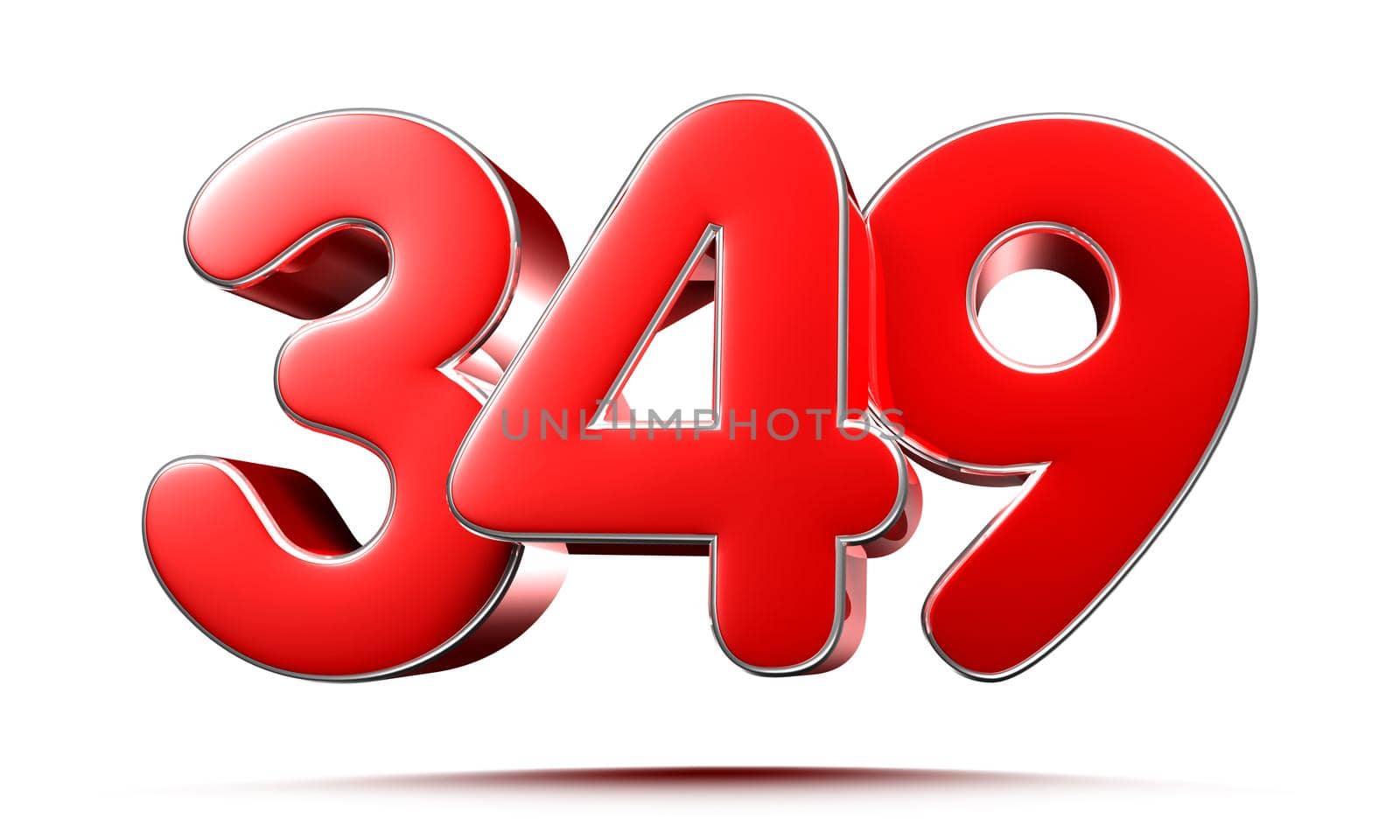 Rounded red numbers 349 on white background 3D illustration with clipping path by thitimontoyai