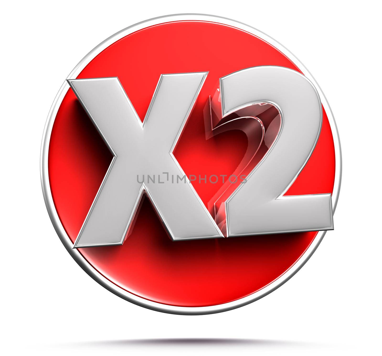 x2 red circle 3D illustration on white background with clipping path. by thitimontoyai