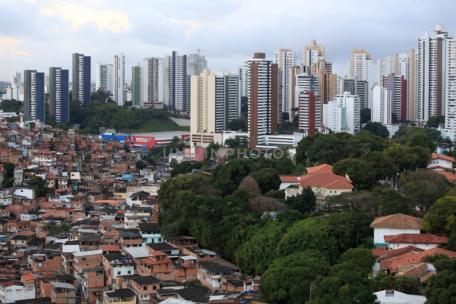 salvador, bahia, brazil - august 29, 2016: Aerial view of dwellings in favela area in Brotas neighborhood in Salvador city.
