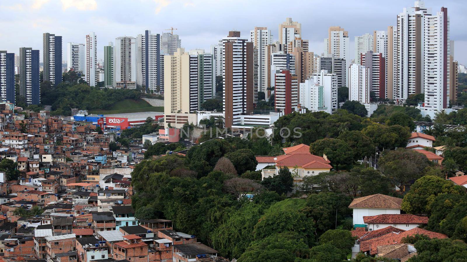 salvador, bahia, brazil - august 29, 2016: Aerial view of dwellings in favela area in Brotas neighborhood in Salvador city.
