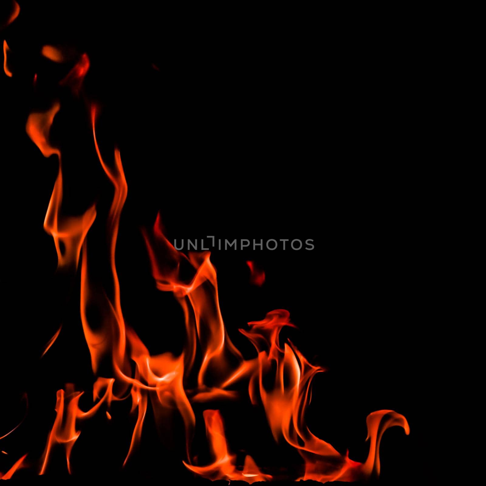 Flames of fire on a black background. Space for copy, text, your words. With a 1x1 square proportion. Diagonal