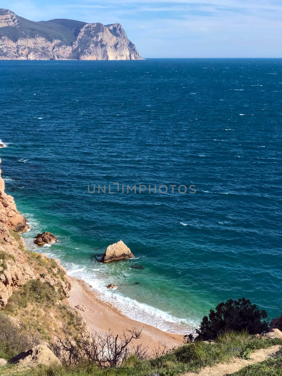Scenic View Of Sea Against Clear Blue Sky - stock photo. High quality photo