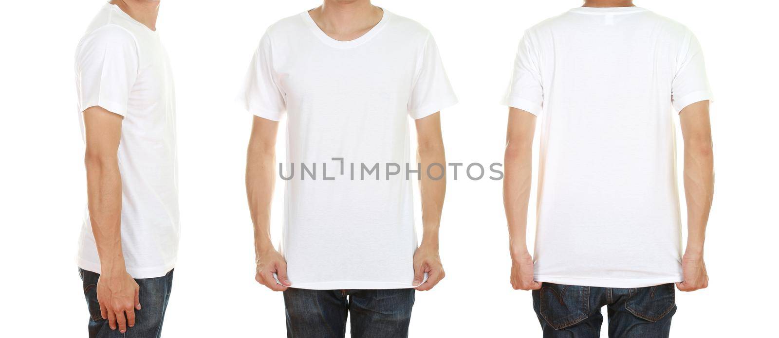 man with blank t-shirt isolated on white background