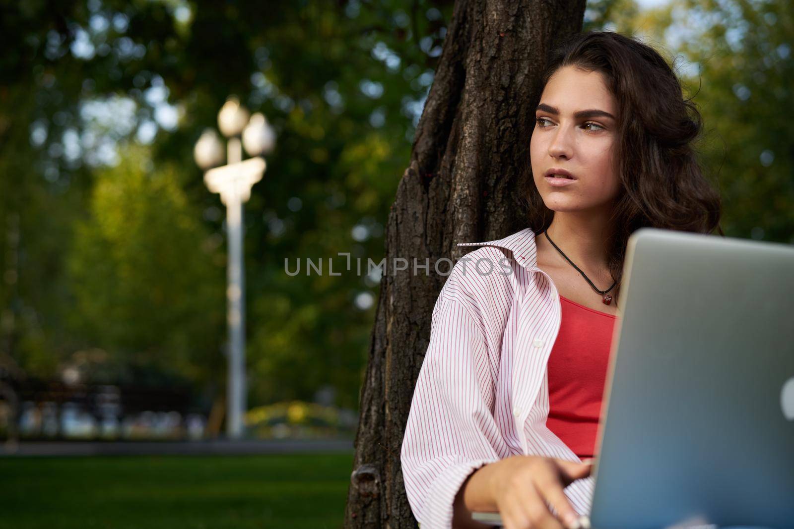 woman with laptop sitting on the grass Lifestyle Fresh air by Vichizh