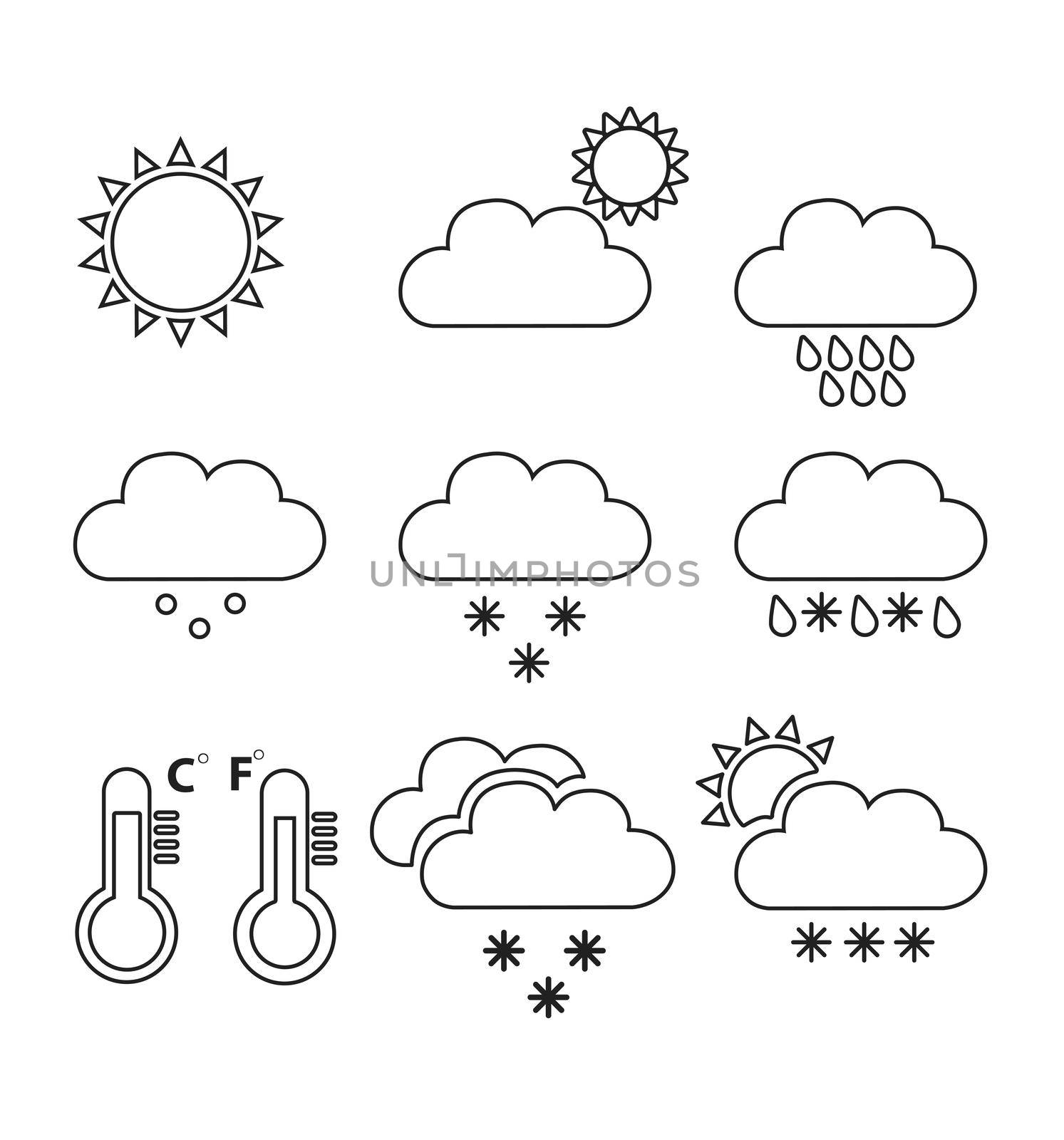 Weather line icons forecast black web app collection flat vector illustration isolated on white eps 10