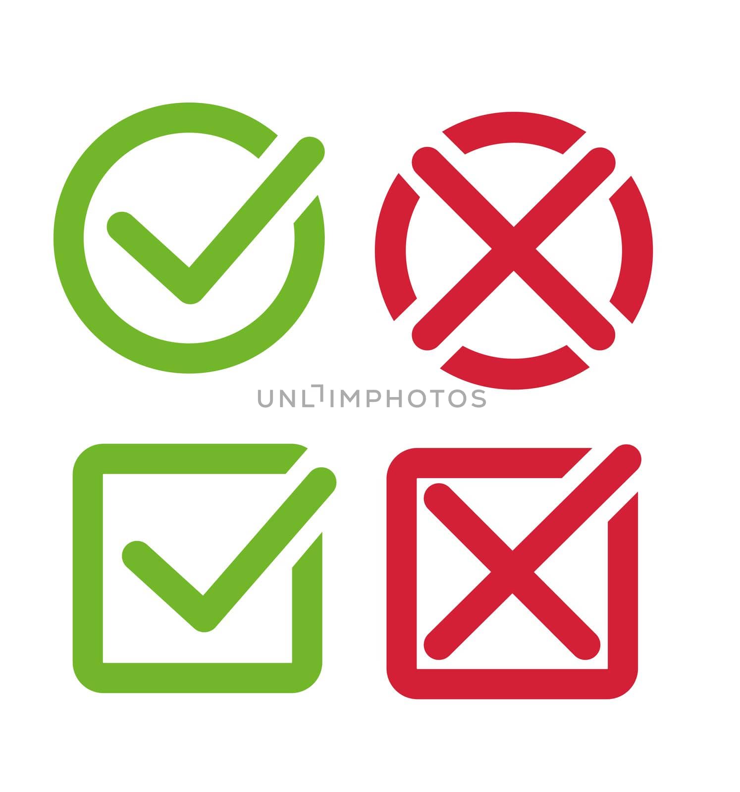 Check mark icon in green and red color set vector illustration isolated on white eps 10