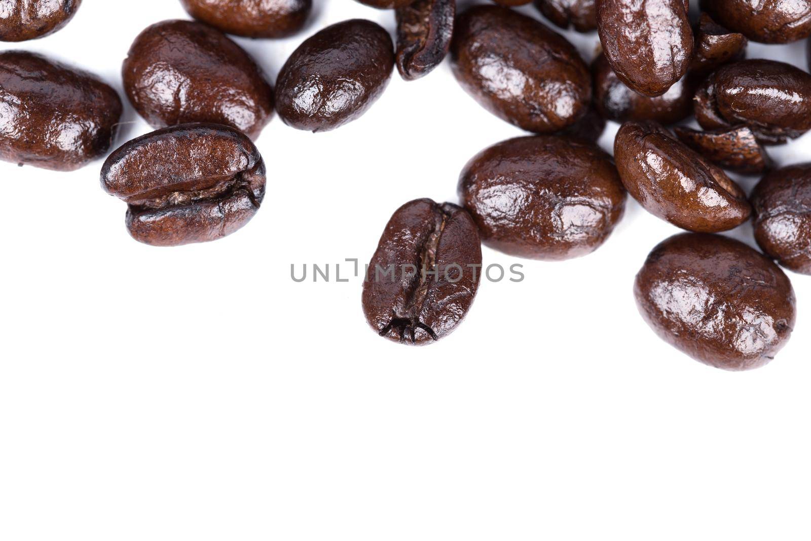 Coffee beans on white background blank for text by geargodz