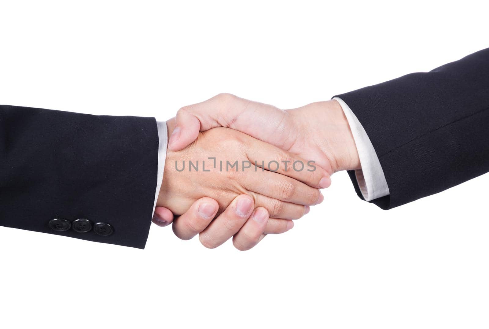 shaking hand between businessman and businesswoman isolated on white  by geargodz