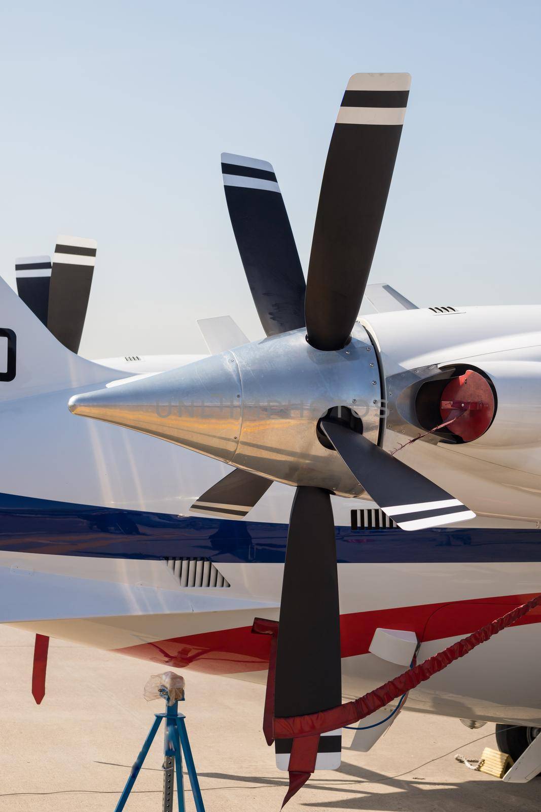 A colorful airplane valve - an outdoors airplane exposition - summer. Mid shot