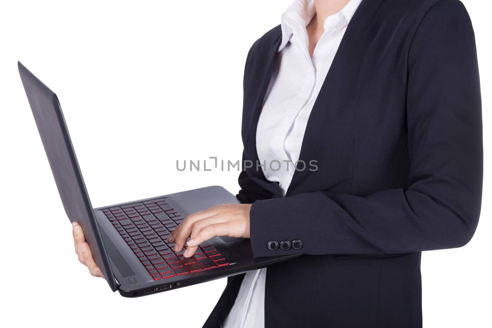 business woman with laptop isolated on white background (with clipping path)