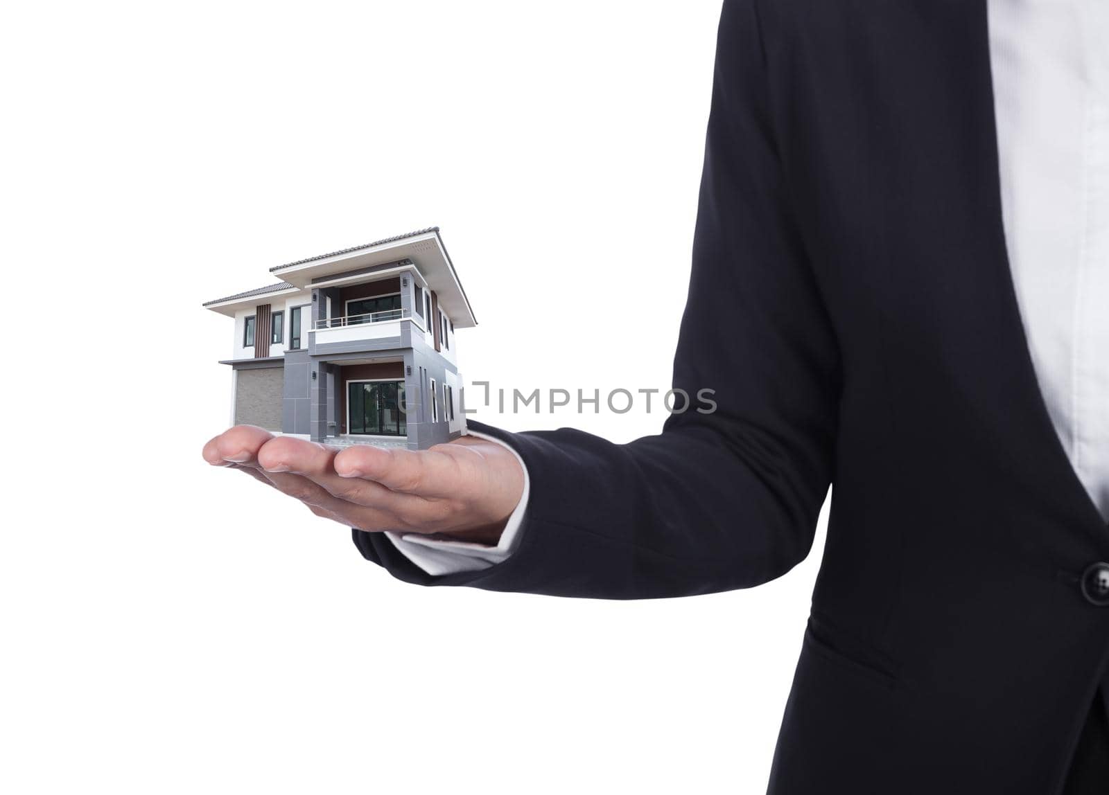 house in business human hand isolated on white  by geargodz