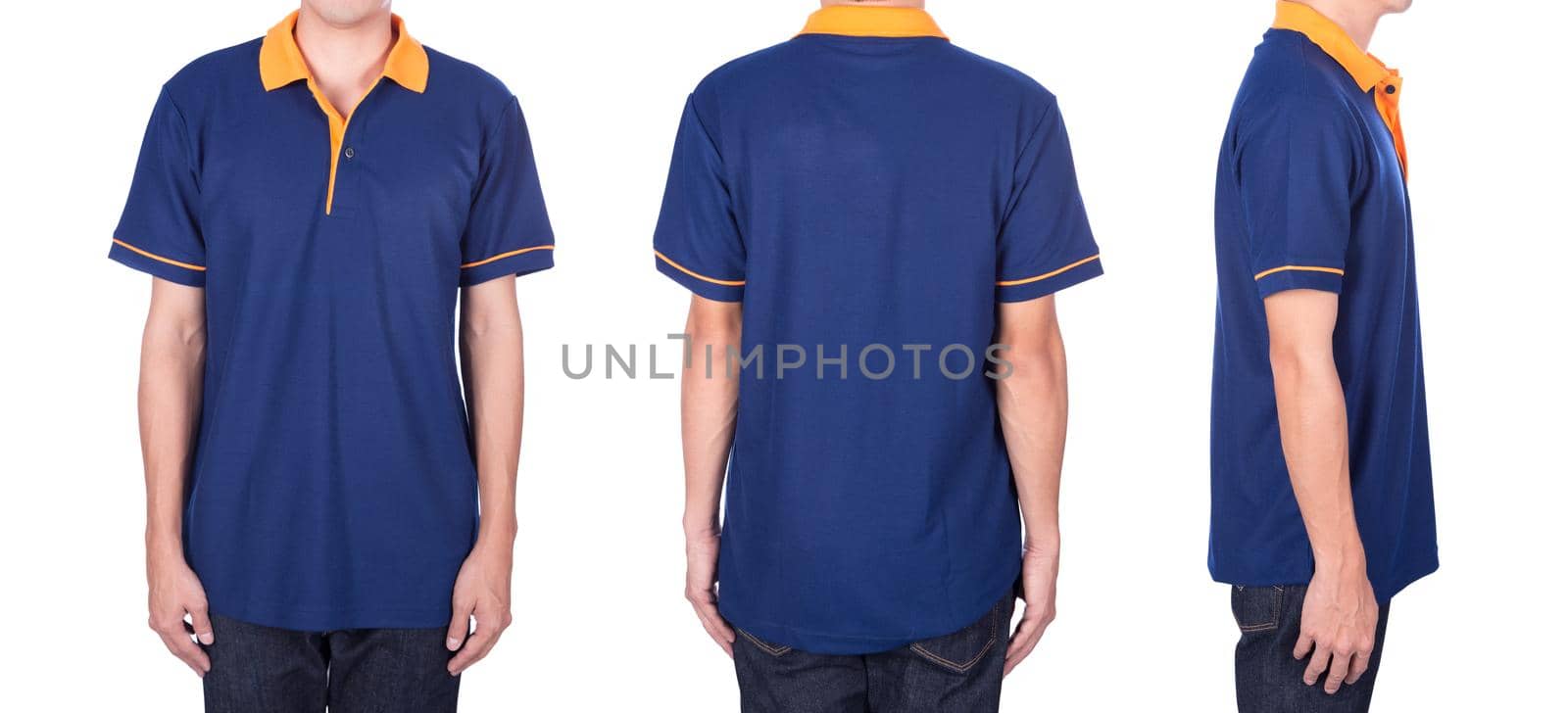 man with blue polo shirt on white background by geargodz