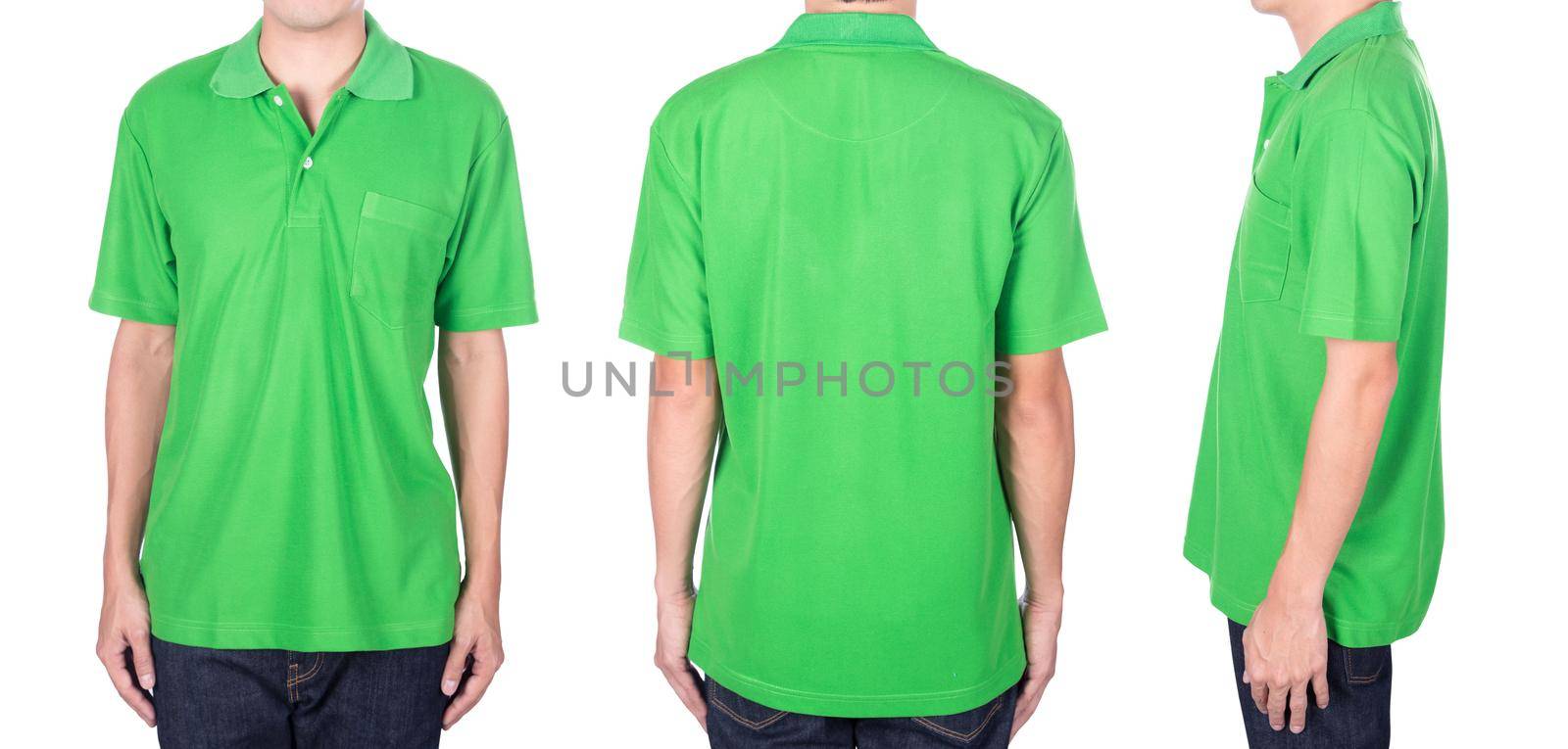 man with green polo shirt on white background by geargodz