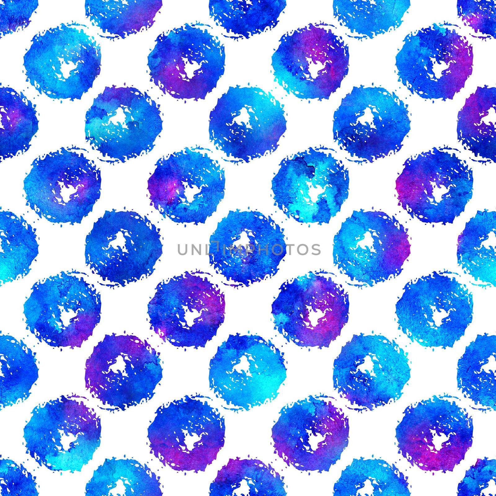 seamless pattern with brush circle and round. Blue color on white background. Hand painted grange texture. Ink geometric elements. Fashion modern style. Repeat fabric print