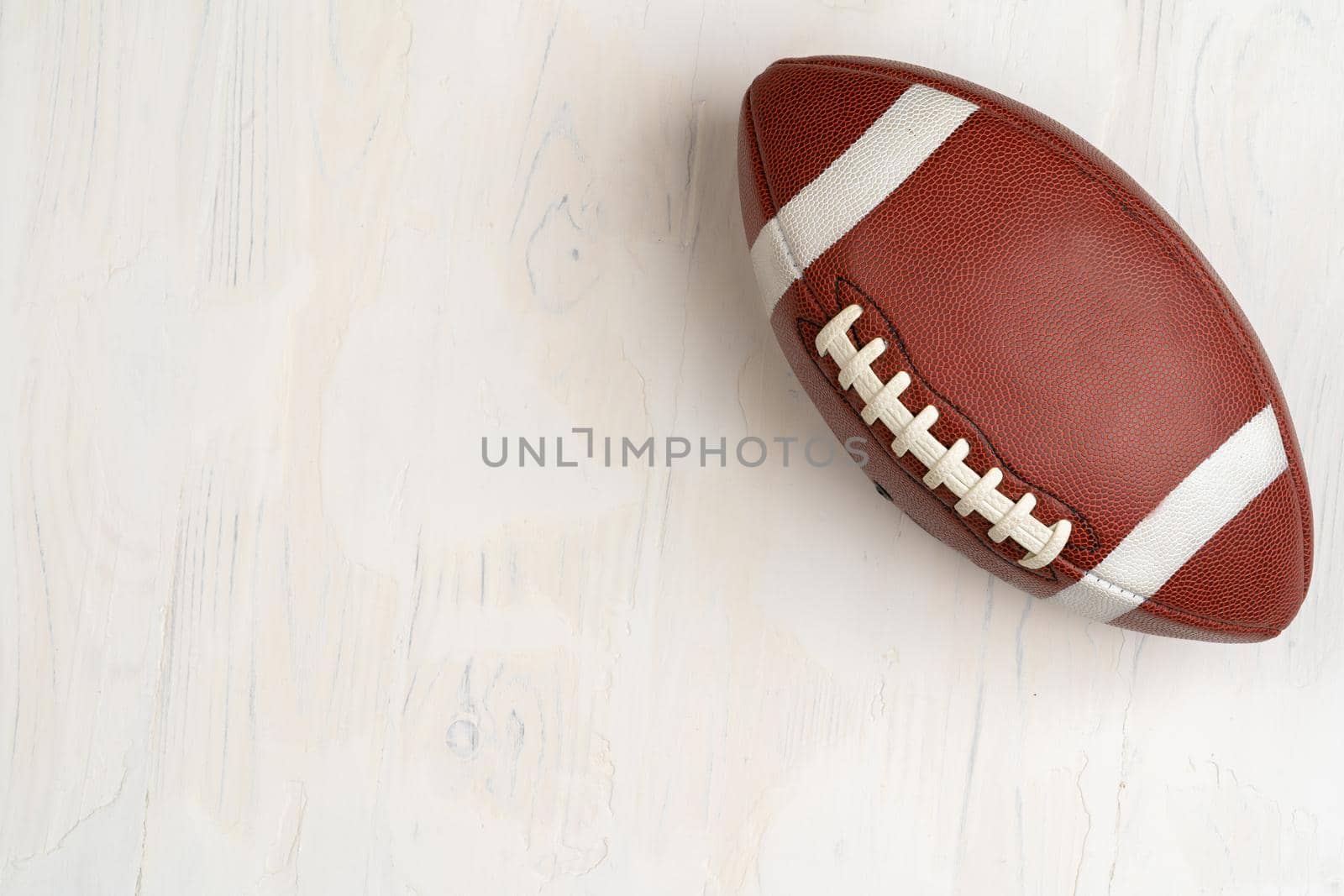 American game rugby ball, view from above. Close up.