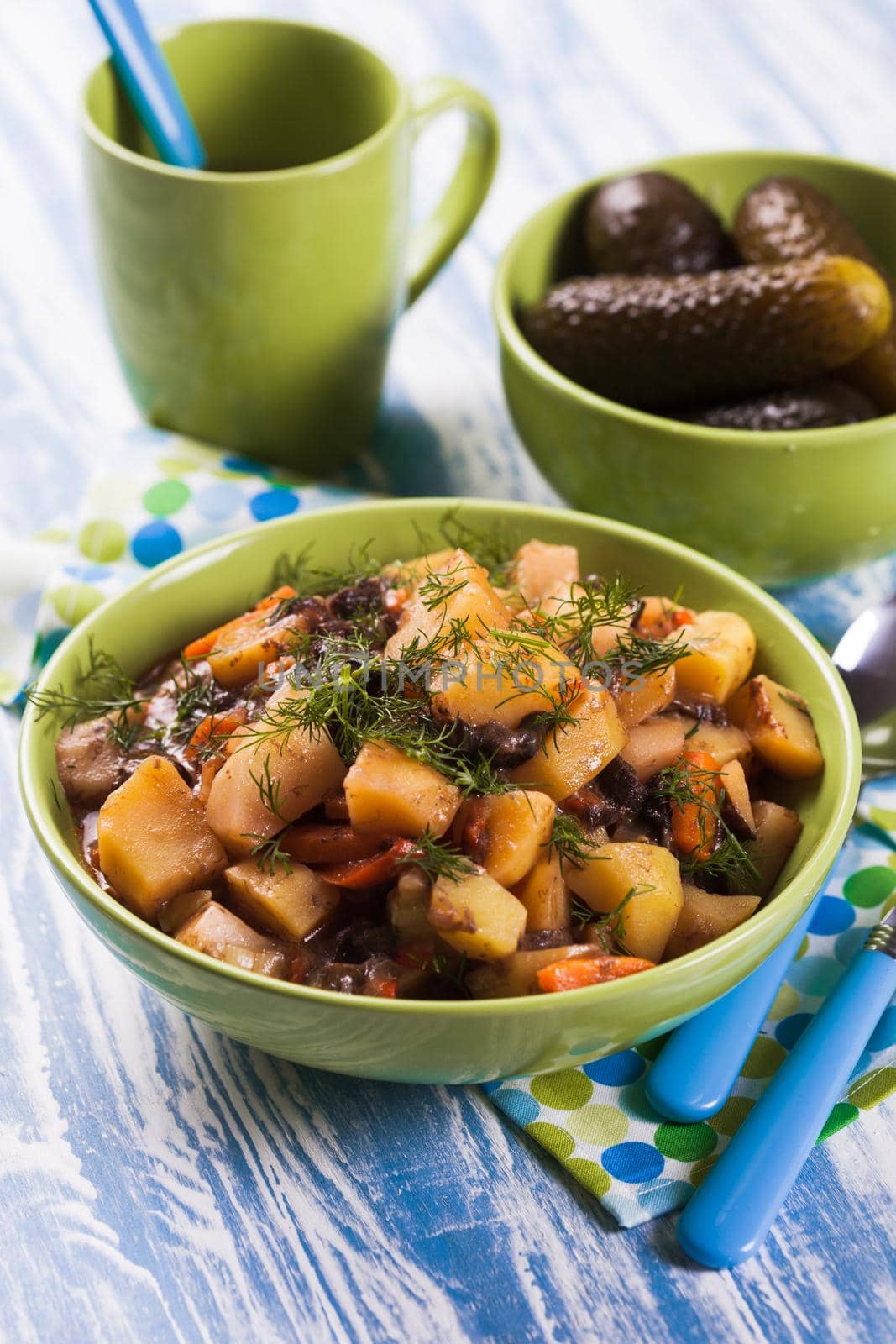 Vegetable ragout with mushrooms in a bowl