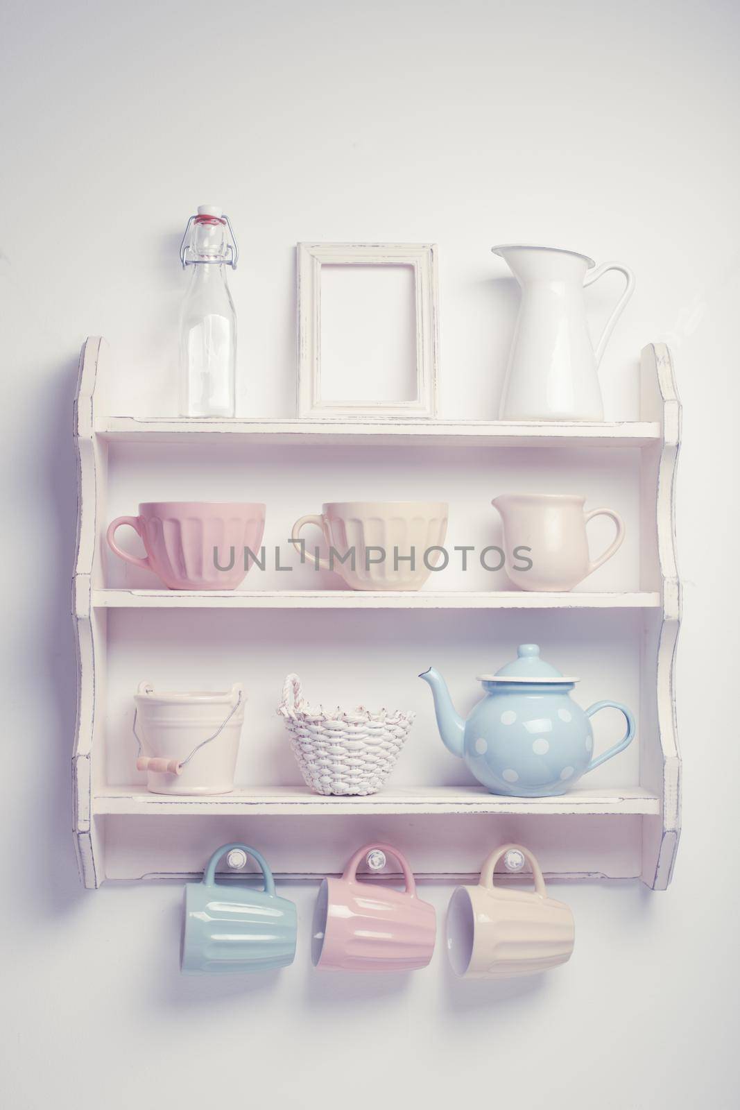 Vintage shelf in the kitchen, shabby chic style, retro toned