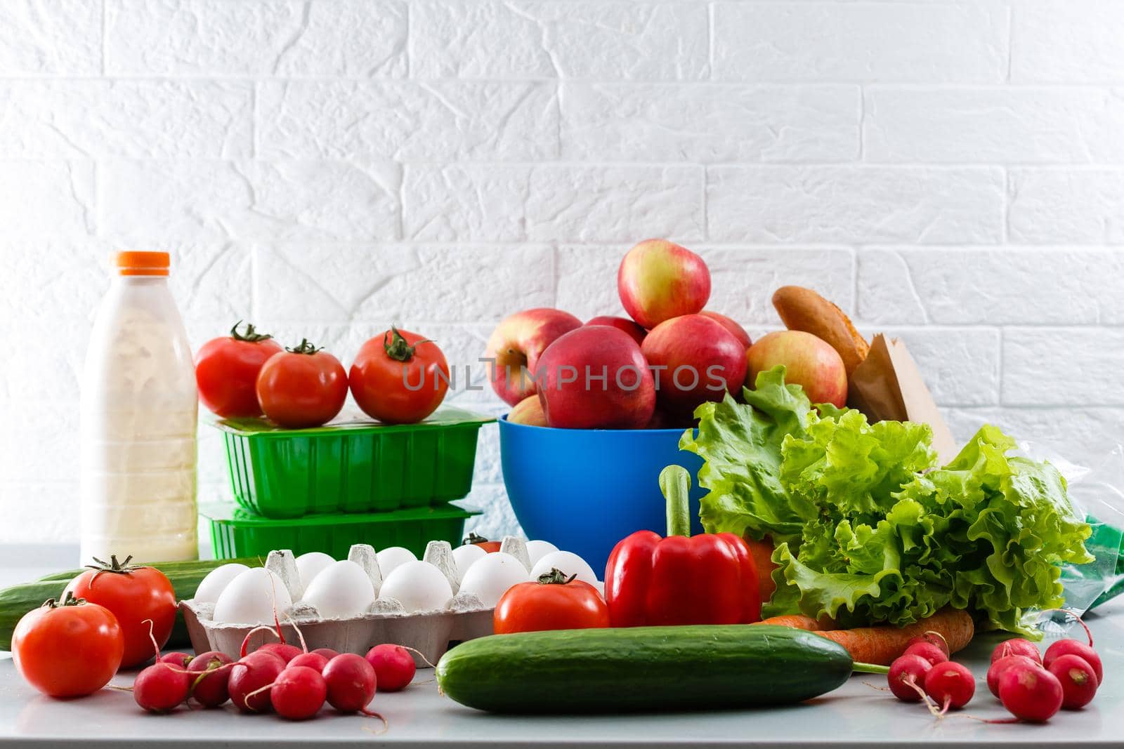 fresh fruits and vegetables organic for healthy lifestyle, Arrangement different vegetables organic for eating healthy and dieting by Andelov13