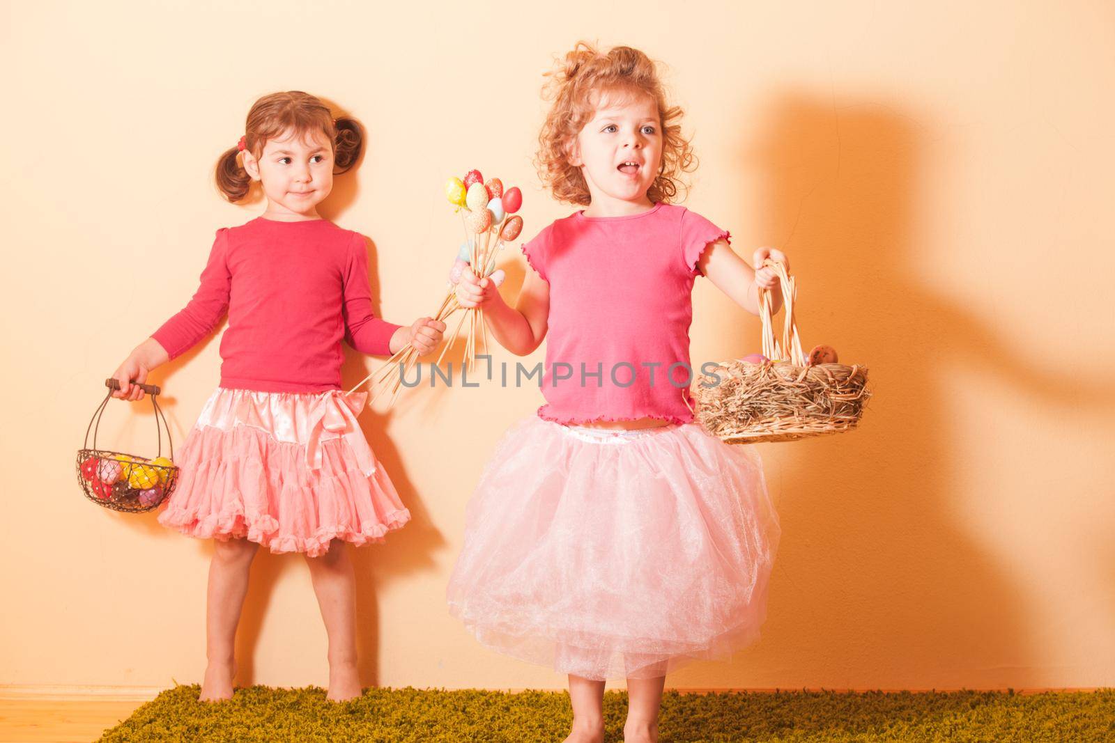 Girls with baskets on the Easter Egg hunt