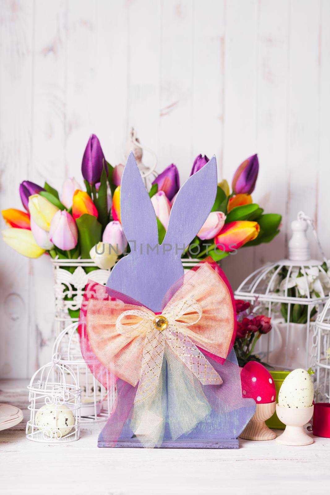 Wooden bunny - Easter decoration on the table