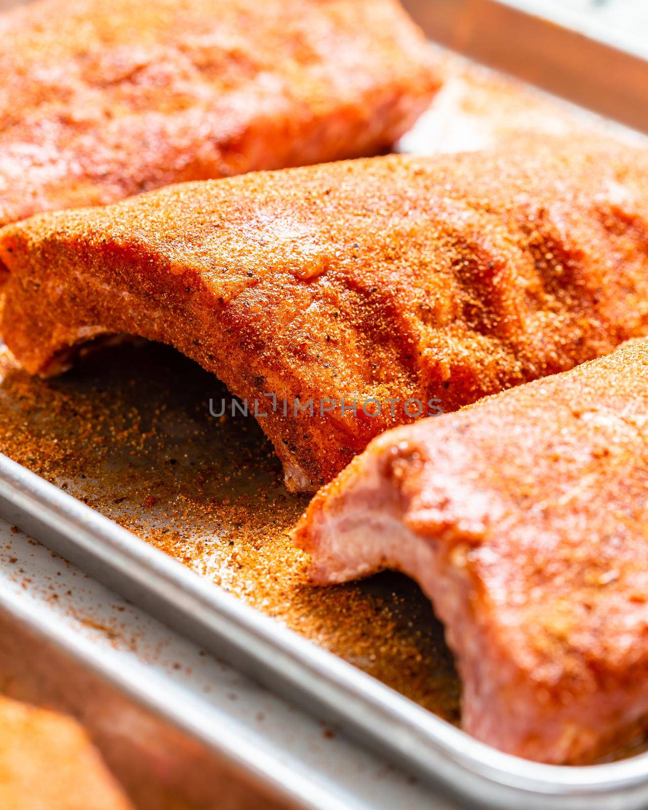 Raw St Louis Style BBQ Ribs with Rub Ready to Cook