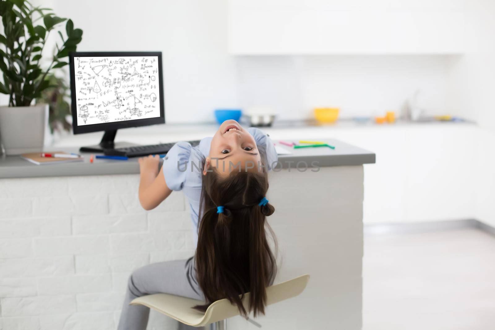 Little Girl Using Computer Concept, distance online learning by Andelov13
