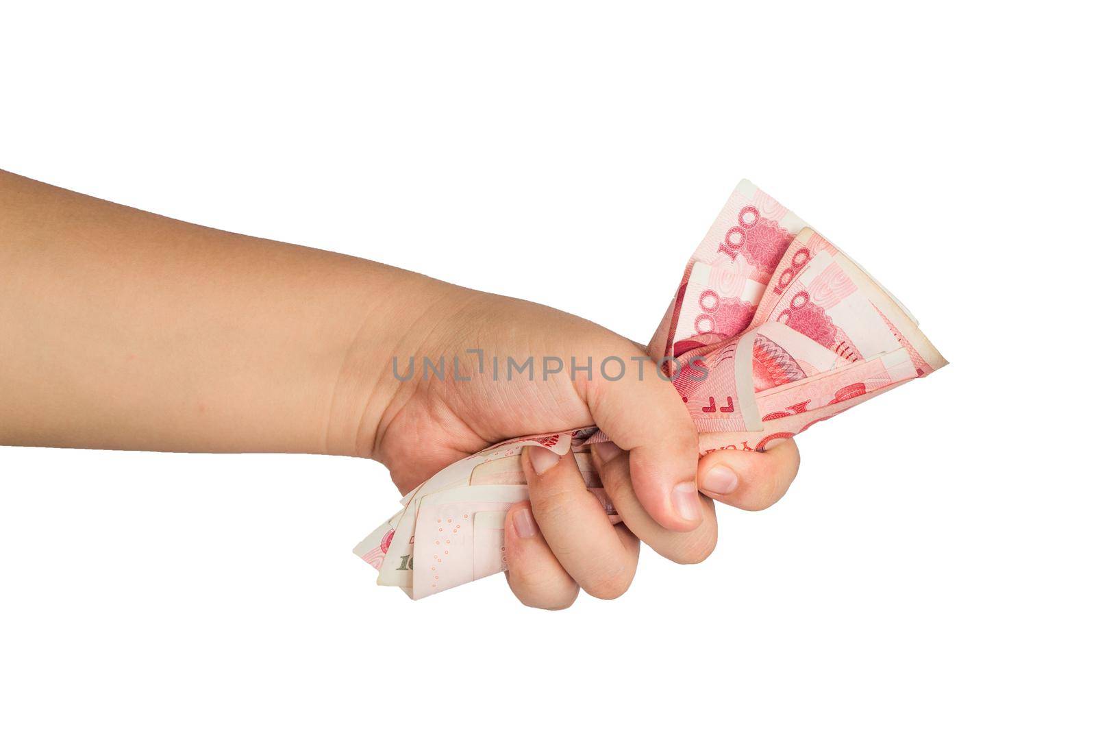 one holding money isolated on white background