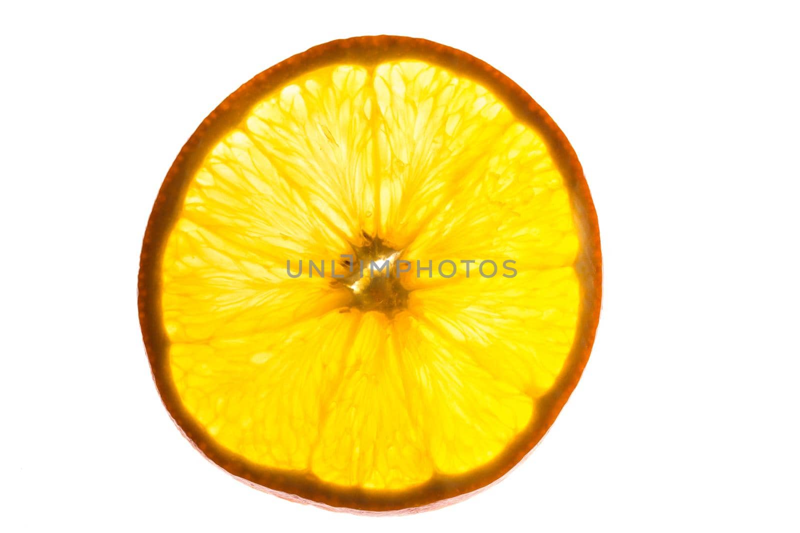 Slice of fresh orange isolated on white background