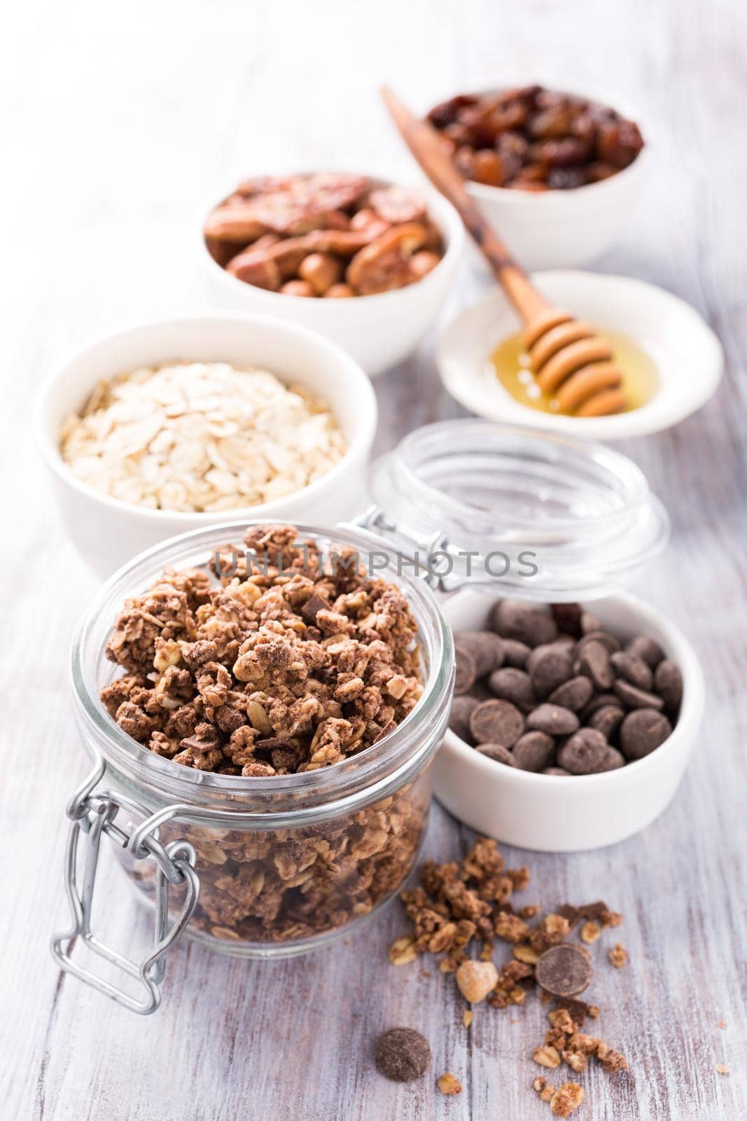 Homemade chocolate granola ingredients by IrynaMelnyk