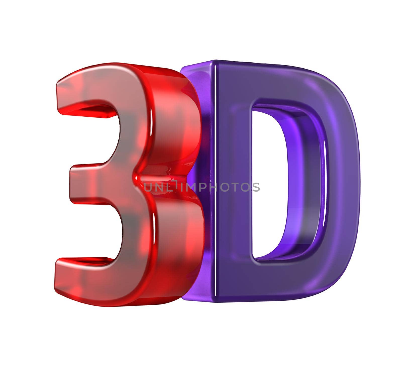 Glass 3D logo isolated on white background with reflection effect