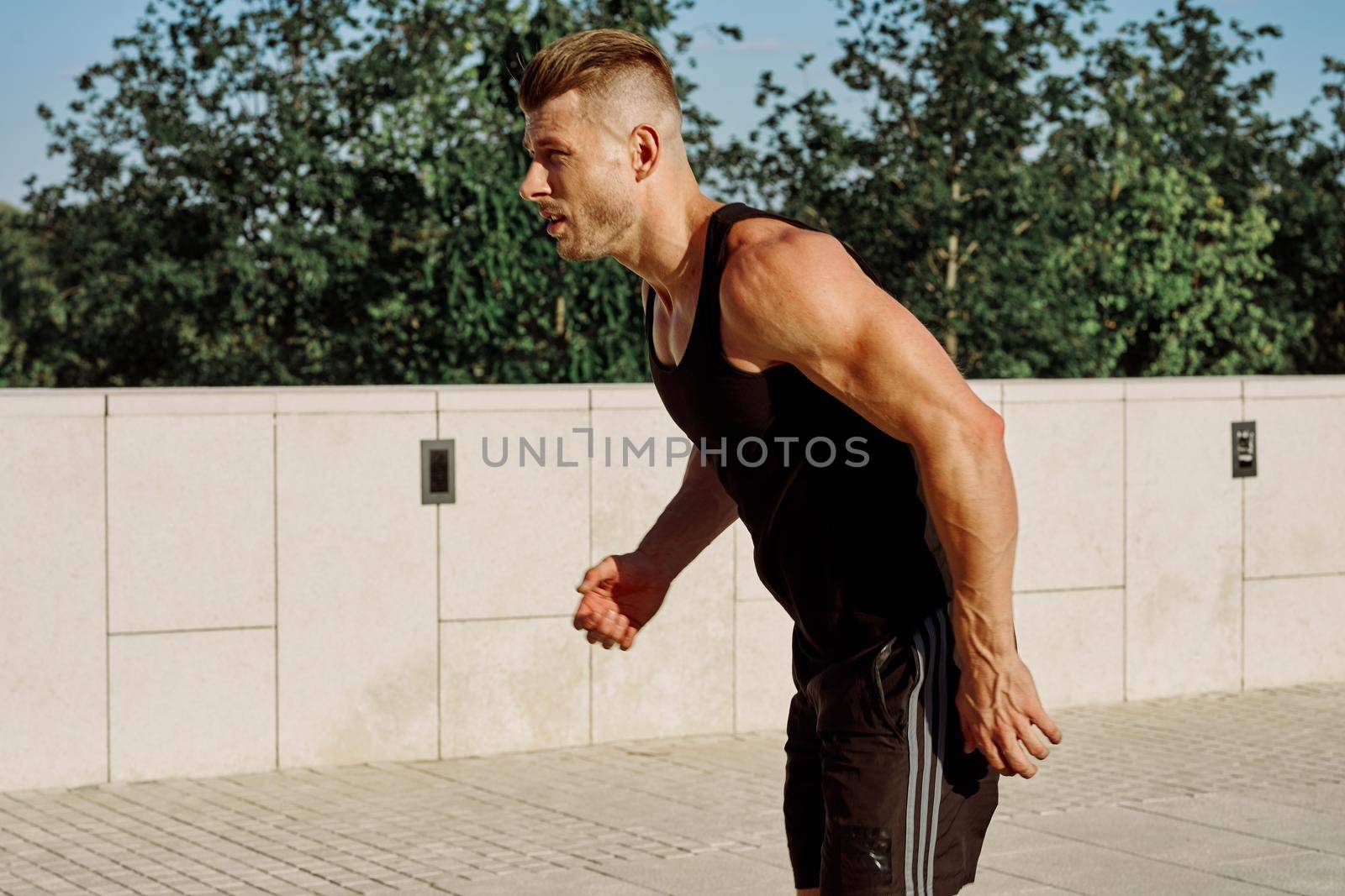 male athlete exercise outdoor fitness motivation muscle by Vichizh