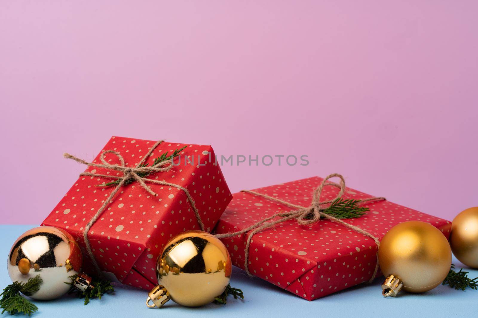 Beautiful wrapped red git boxes for Christmas celebration