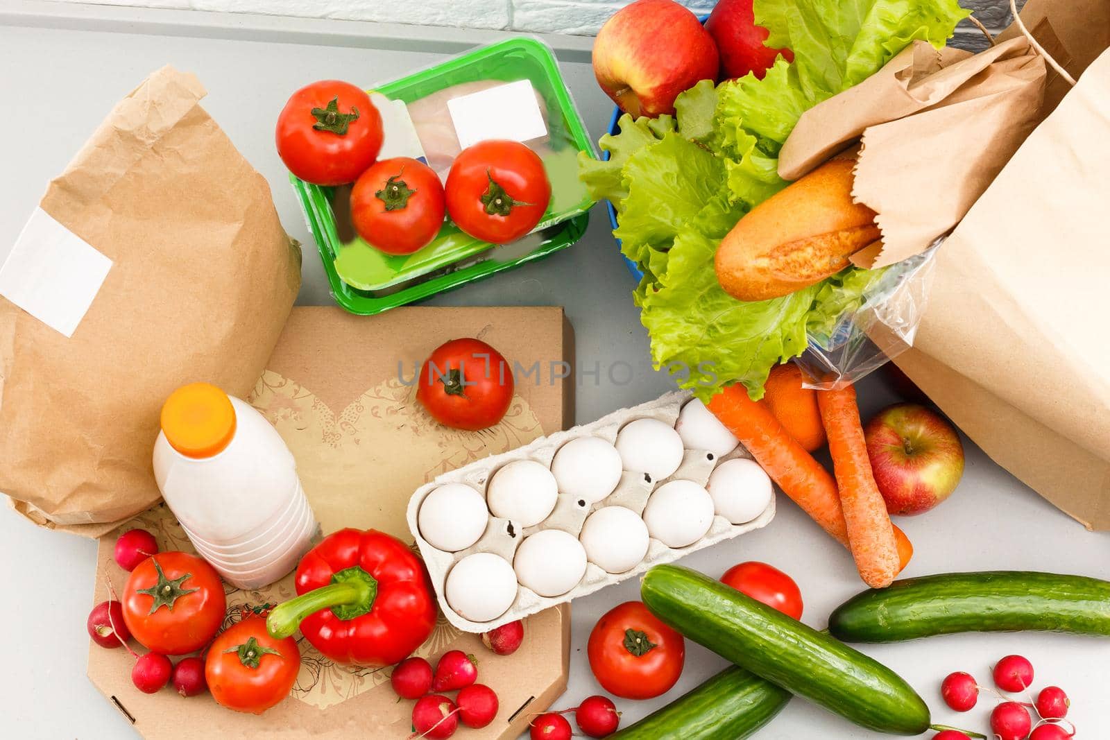 healthy foods are on the table in the kitchen