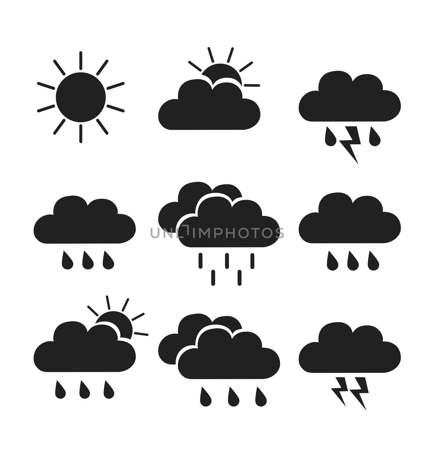 Flat weather icons black vector illustration isolated on white eps 10