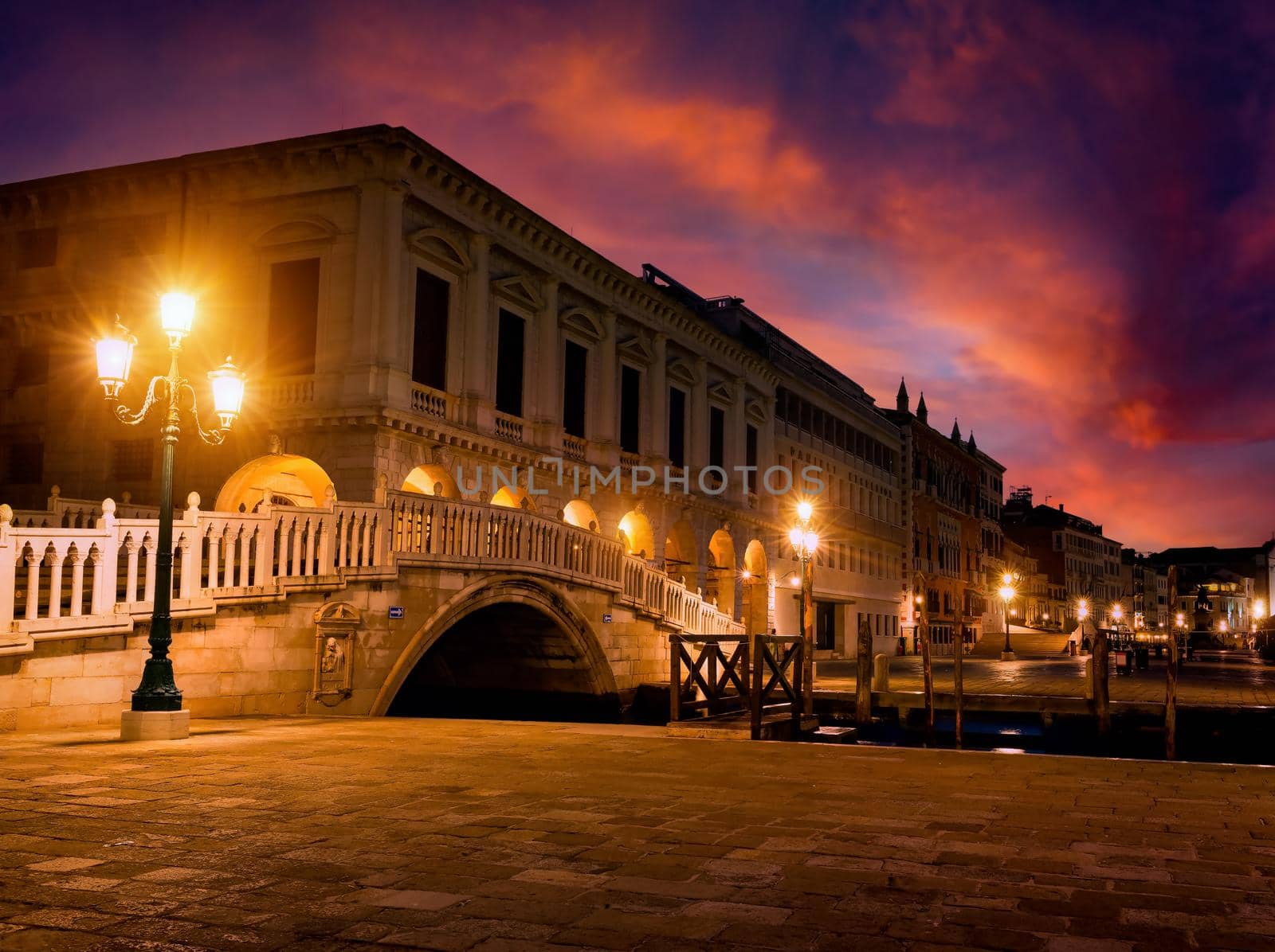 Venetian piazza San Marco at night, Italy