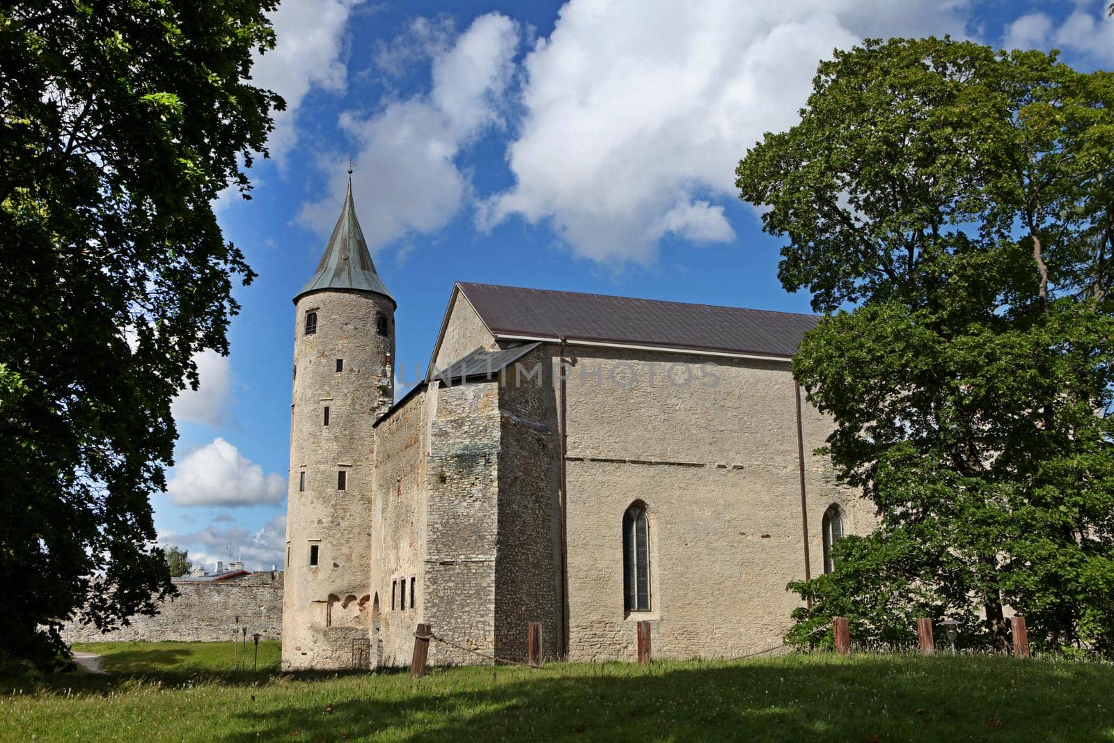 HAAPSALU, ESTONIA - July 30, 2020: Castle named Haapsalu - Tower of the Medieval Episcopal castle of Haapsalu city.