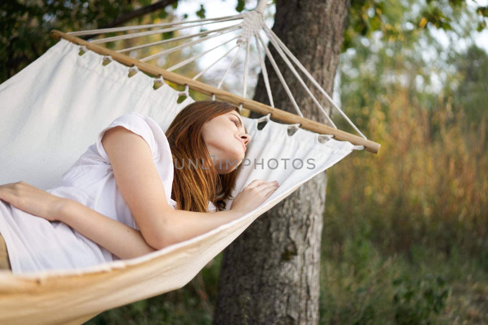woman sleeping outdoors fresh air vacation travel. High quality photo
