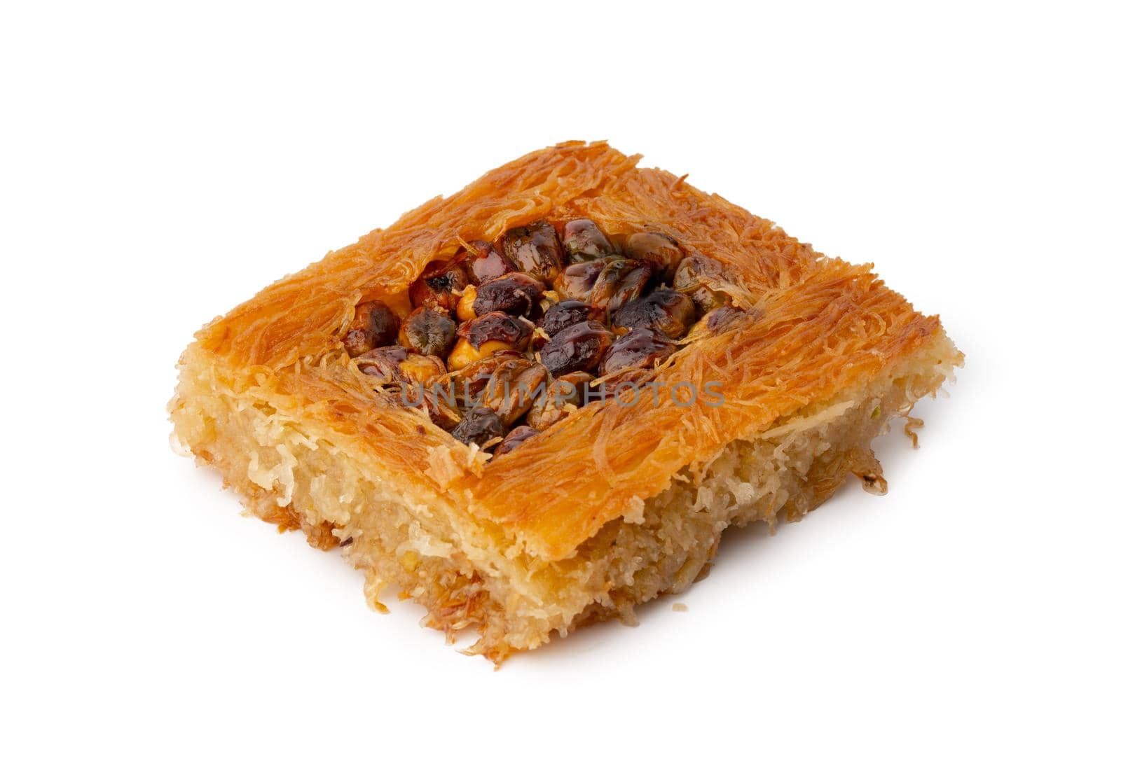 Close up photo of Turkish dessert baklava isolated on white