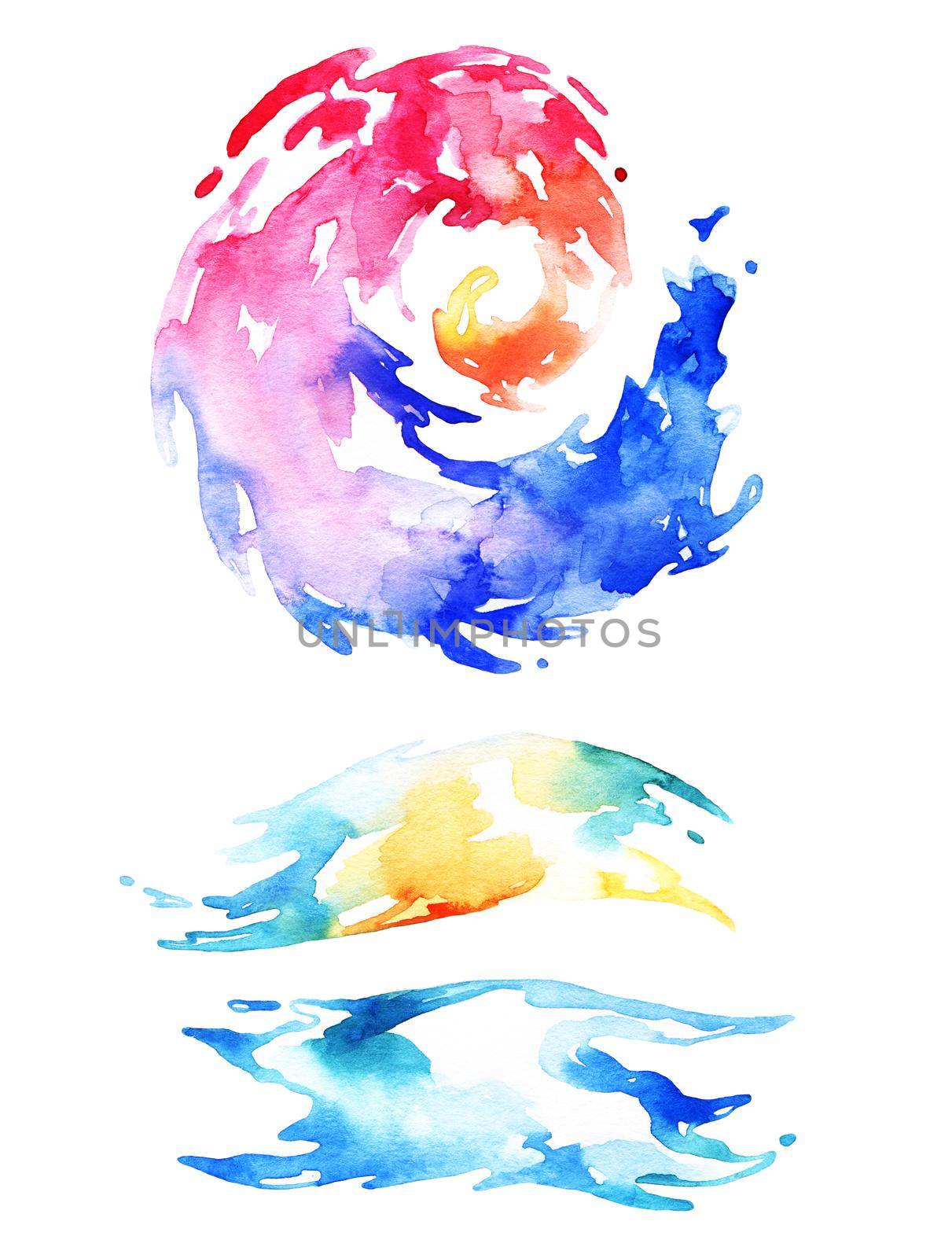 Abstract watercolor color stains - hand drawn decorative elements on white background