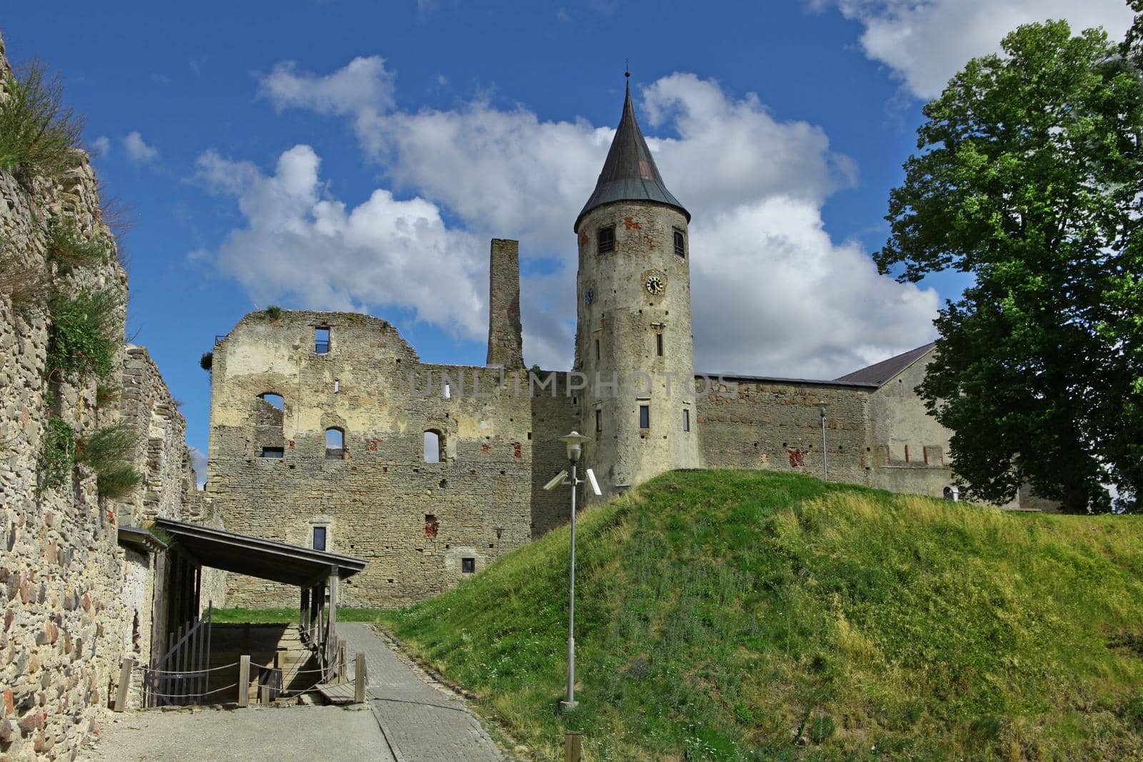 HAAPSALU, ESTONIA - July 30, 2020: Castle named Haapsalu - Tower of the Medieval Episcopal castle of Haapsalu city.